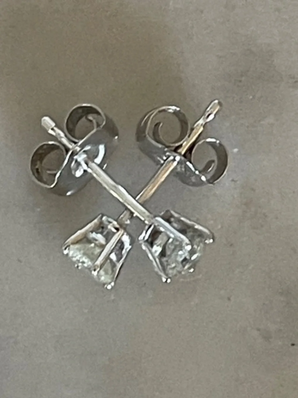VINTAGE White Round Diamond Stud Silver Earrings
